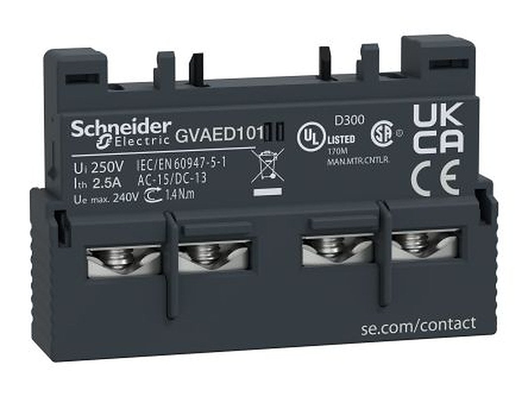 Schneider Electric Auxiliary Contact, 2 Contact, 2 NO, TeSys GV2-GV3, Front, 2.5 A, 250V, GVAED101