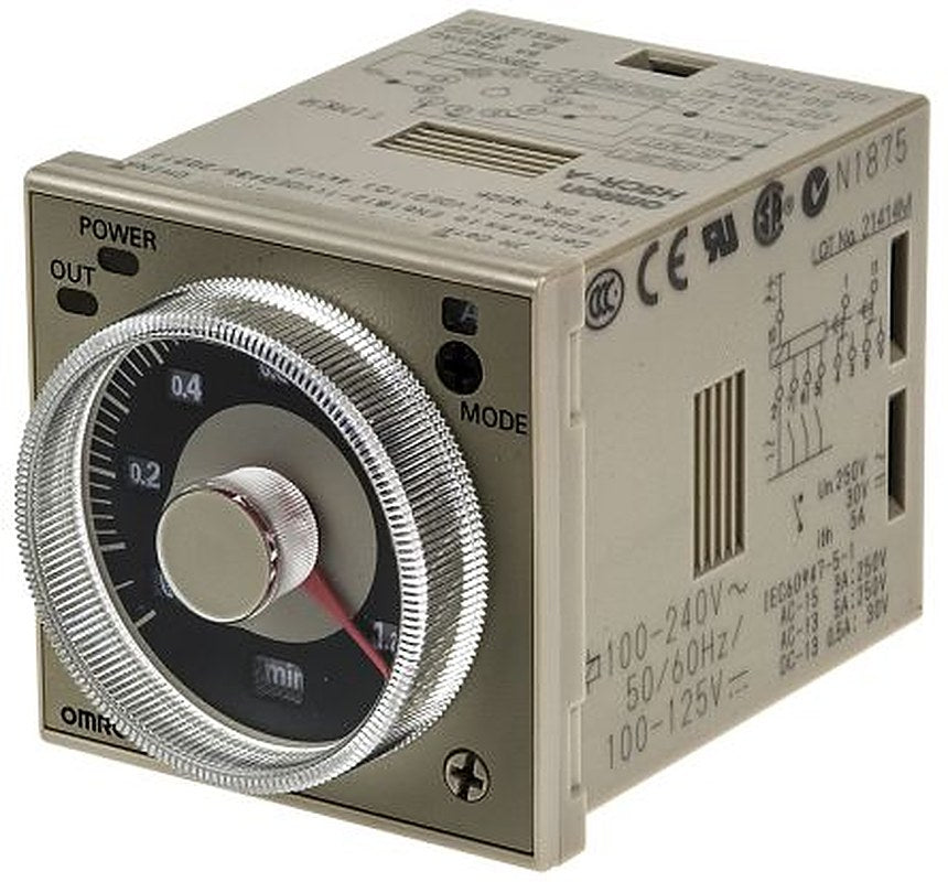 Omron H3CR Series DIN Rail Timer Relay, 2-Contact, 125 V dc 100V ac, 240 V ac, 0.05 s to 300 h, Multifunction-Function,