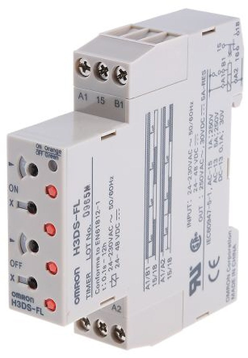 Omron H3DS Series DIN Rail Timer Relay, 1-Contact, 48 V dc 230V ac, 0.1 s to 12 h, Multifunction-Function