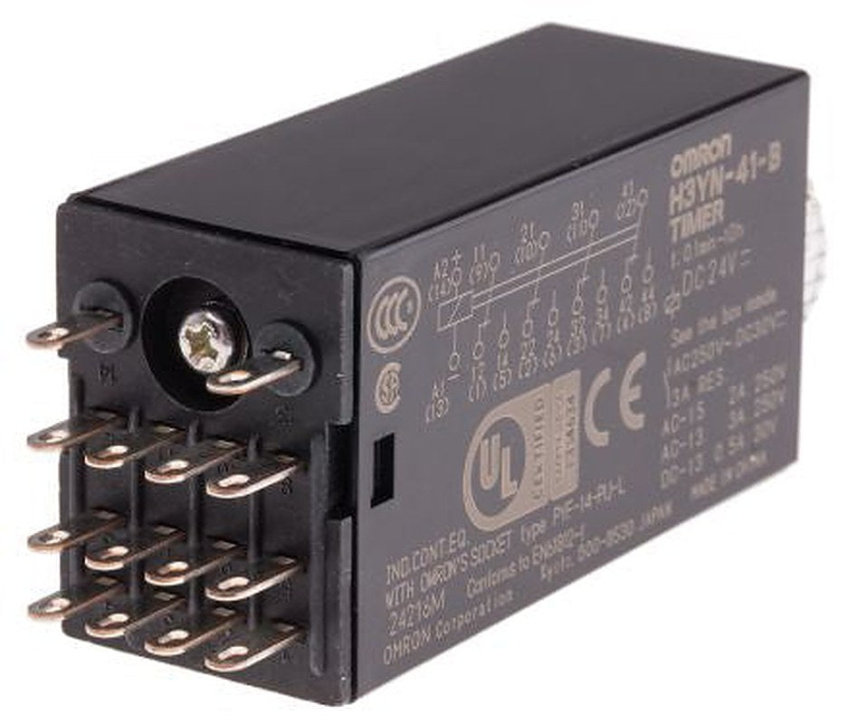 Omron H3YN Series Panel Timer Relay, 4-Contact, 125 V dc 24V ac, 0.1 min to 10 h, Multifunction-Function, 4 NO/4 NC