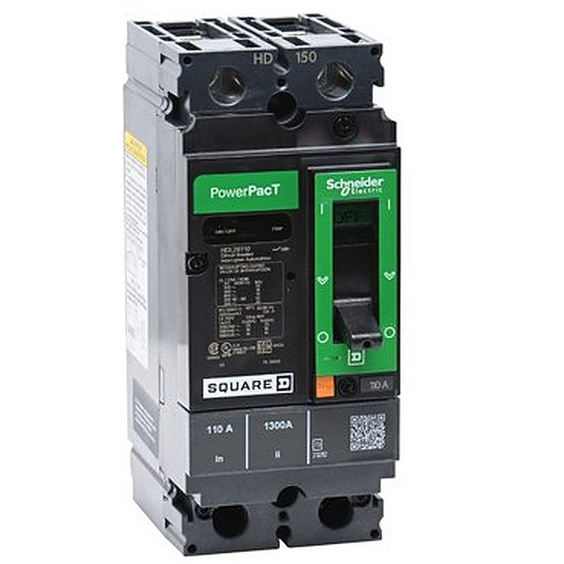 Circuit breaker, PowerPacT H, 110A, 2 pole, 600VAC, 14kA, lugs, thermal magnetic, 80% (Circuit breaker PowerPacT H) is a Schneider Electric product. Designed for reliable performance and long service life. Available across Iraq — contact us for pricing and delivery options.