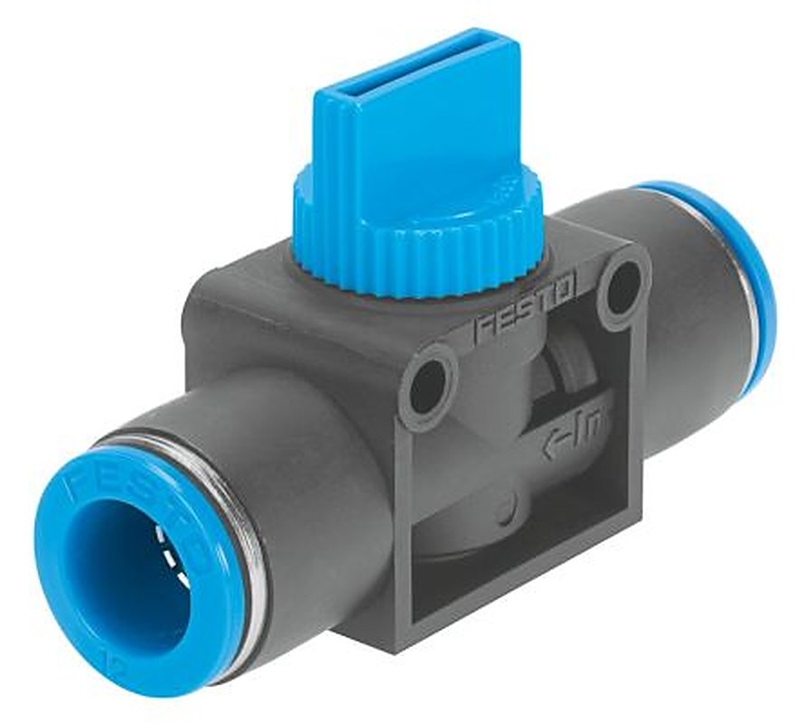 Festo HE-3-QS Series Pneumatic Manual Control Valve, 153477, Inlet Male/Female, Outlet Male/Female