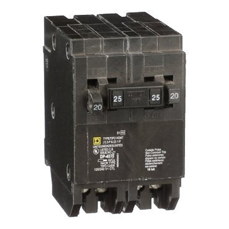 Tandem circuit breaker, Homeline, 2 x 1 pole at 20A, 1 x 2 pole at 25A, 120/240VAC, 10kA AIR, plug in, UL (Tandem circuit breaker Homeline) is a Schneider Electric product. Designed for reliable performance and long service life. Available across Iraq — contact us for pricing and delivery options.