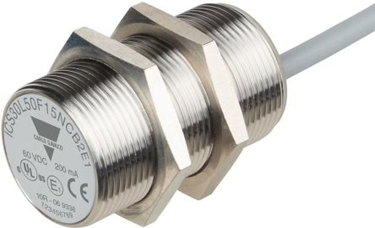 Carlo Gavazzi ICS30L50F15NCB2E1 Threaded Barrel Inductive Proximity Sensor, M30 NPN ICS30 60V dc 15 mm 60 V dc 200mA