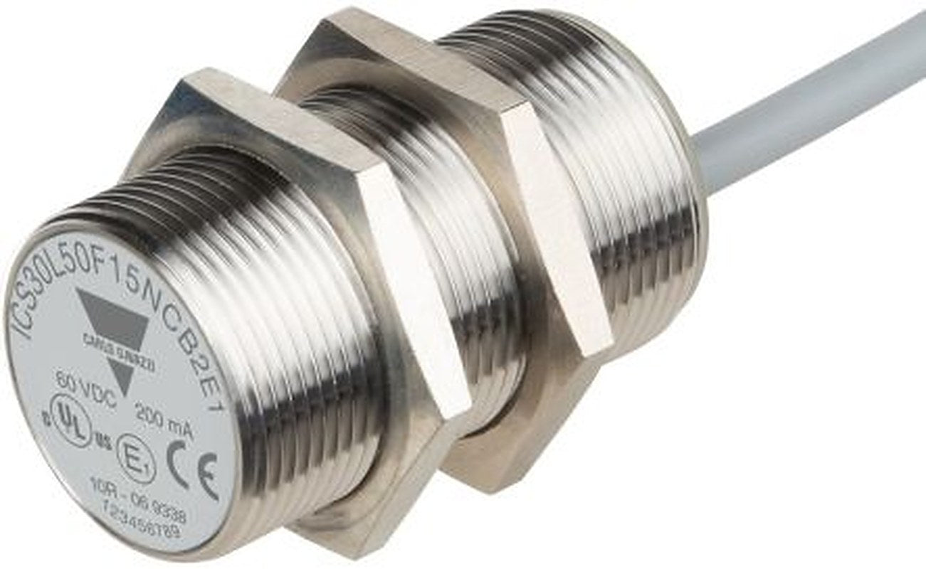 Carlo Gavazzi ICS30L50F15NOB2E1 Threaded Barrel Inductive Proximity Sensor, M30 NPN ICS30 60V dc 15 mm 60 V dc 200mA