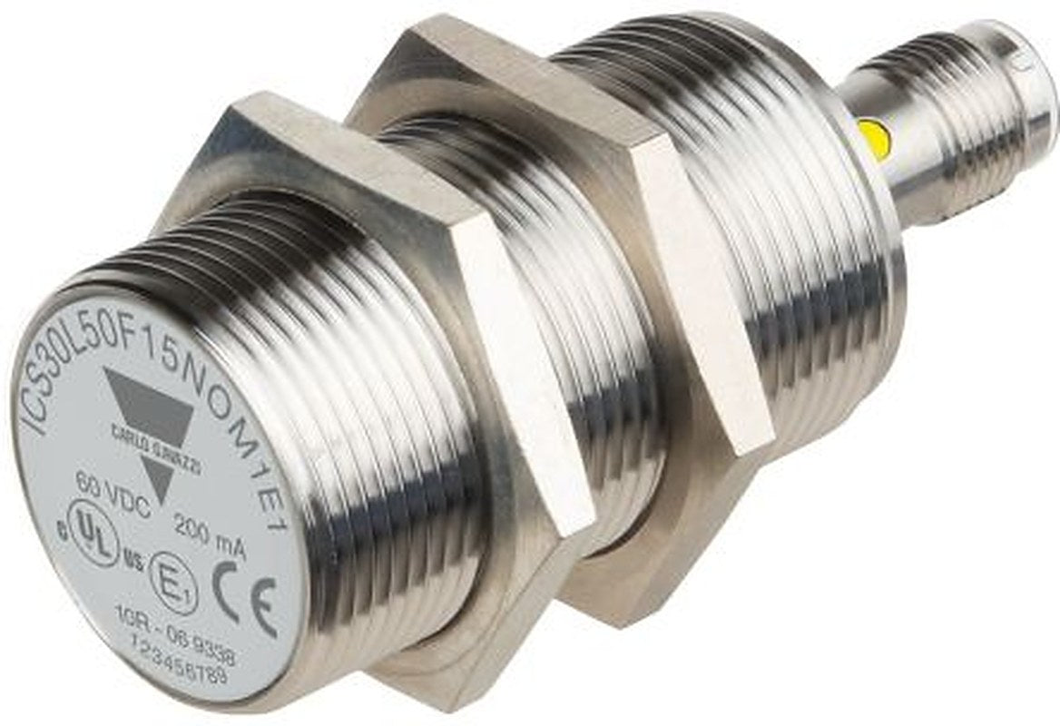 Carlo Gavazzi ICS30L50F15NOM1E1 Threaded Barrel Inductive Proximity Sensor, M30 NPN ICS30 60V dc 15 mm 60 V dc 200mA
