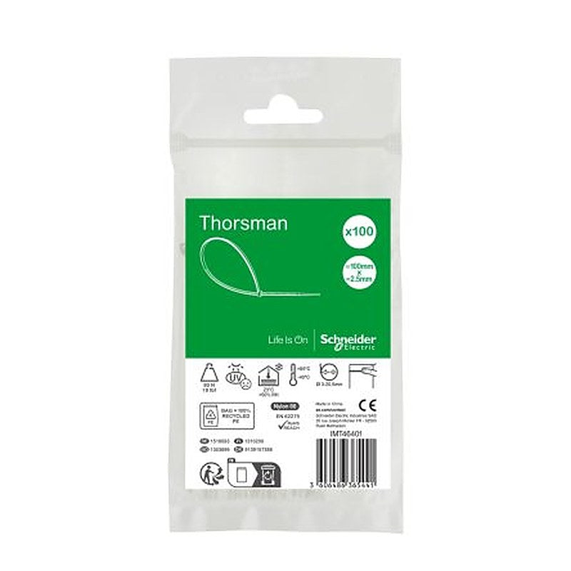 Schneider Electric Cable Tie, Cable Tie, 100 mm x 2.5mm, Clear Polyamide 66