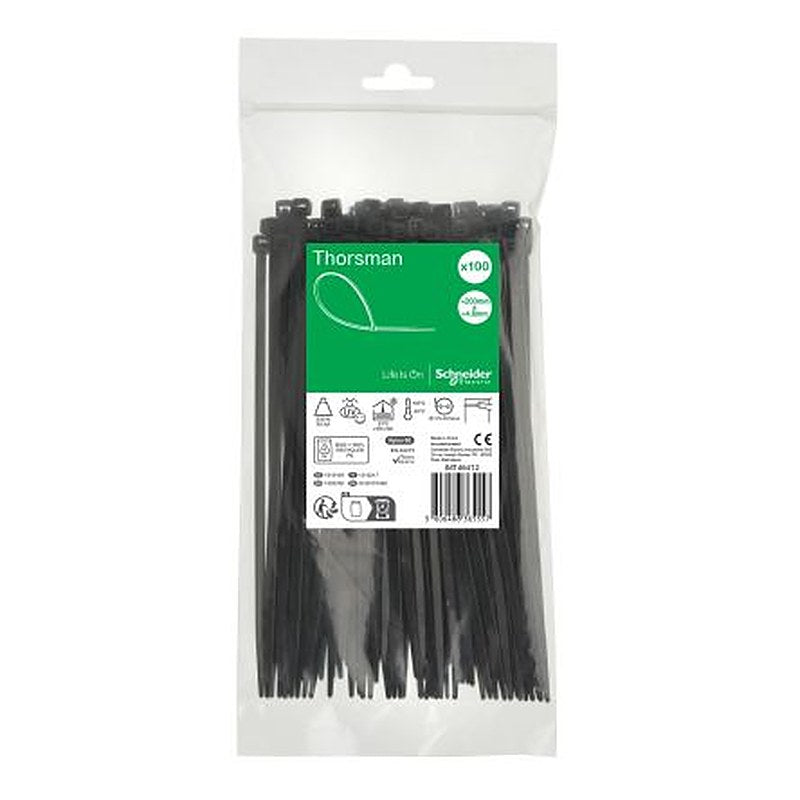 Schneider Electric Cable Tie, Cable Tie, 200 mm x 4.8mm, Black Polyamide 66