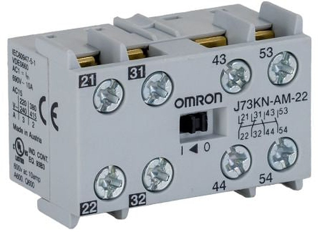 Omron Auxiliary Contact Block, 4 Contact, 2 NC/2 NO, J73KN, Screw, 10 A, 24V, J73KN-AM-22