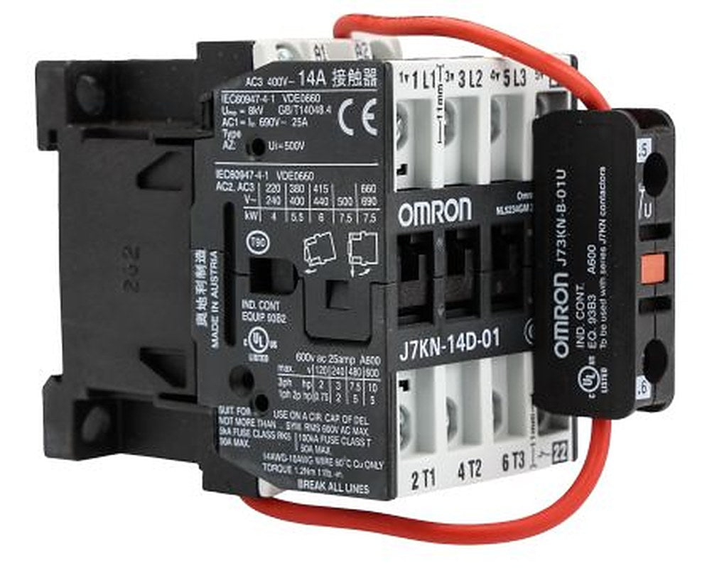 Omron J7KN Contactor, 24V dc Coil, 3-Pole, 14 A, 5.5 kW 45V, 3 NO/1 NC, 415V ac, 380 V ac