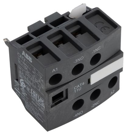 ABB Auxiliary Contact, 2 Contact, 1 NO/1 NC, Cat4, Front, 6 A, 600 V dc, 690V ac, 1SBN010151R1311 CAT4-11U