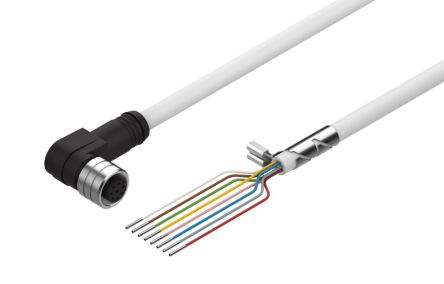 Festo Female 5 way M12, Straight to 8 way Open Cable End Actuator/Sensor Cable, 7 m