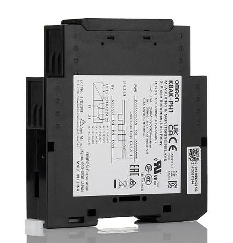 Omron Monitoring Relay, 3 Phase, 200/400 V ac Monitor Range, DPDT, DIN Rail, 200V ac, 400 V ac 30 V ac