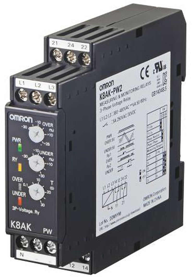 Omron Monitoring Relay, 3 Phase, 380/480 V ac Monitor Range, SPDT, DIN Rail, 250V ac 30 V ac