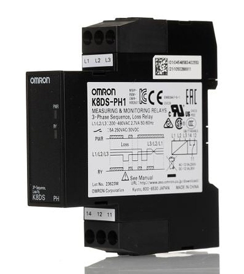 Omron Monitoring Relay, 3 Phase, 200/480 V ac Monitor Range, SPDT, DIN Rail, 200V ac, 480 V ac