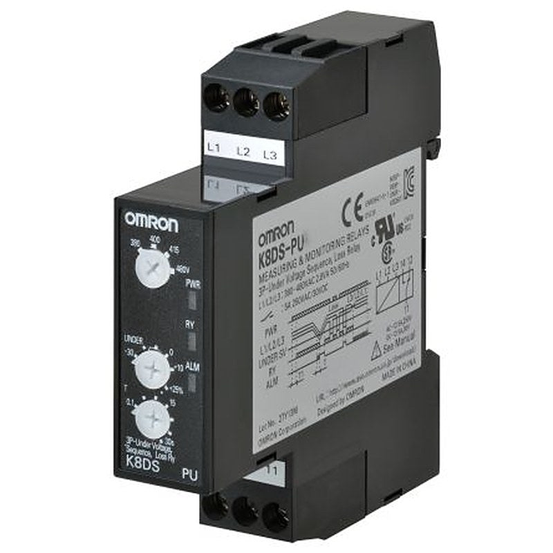 Omron Monitoring Relay, 3 Phase, 200 to 480 VAC Monitor Range, SPDT, DIN Rail