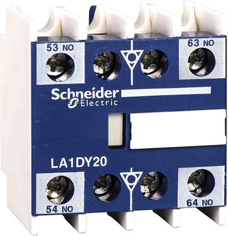 Schneider Electric Auxiliary Contact Block, 2 Contact, 2 NO, TeSyS CA, Front, 0.1 A, 125V, LA1DY20