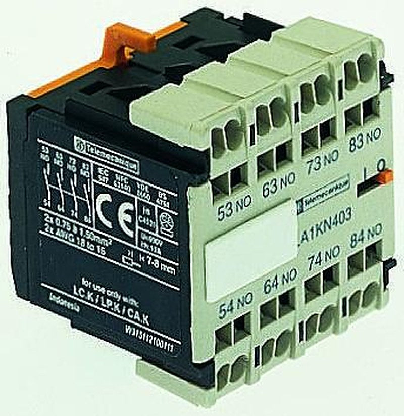 Schneider Electric Auxiliary Contact, 4 Contact, 3 NO/1 NC, TeSys K, Front, 10 A, 690V ac, LA1KN313