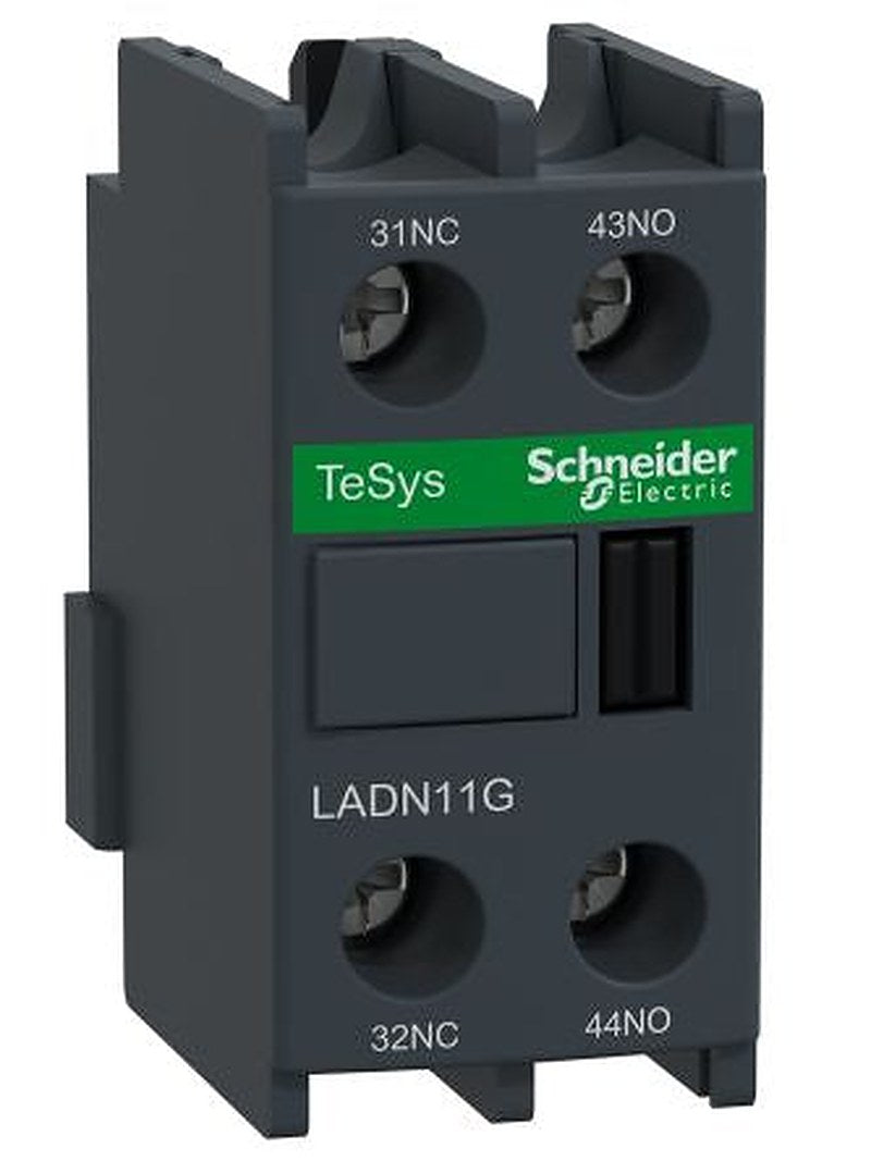 Schneider Electric Auxiliary Contact Block, 2 Contact, 1 NO/1 NC, LADN, Front, 10 A, 690V ac, LADN11G