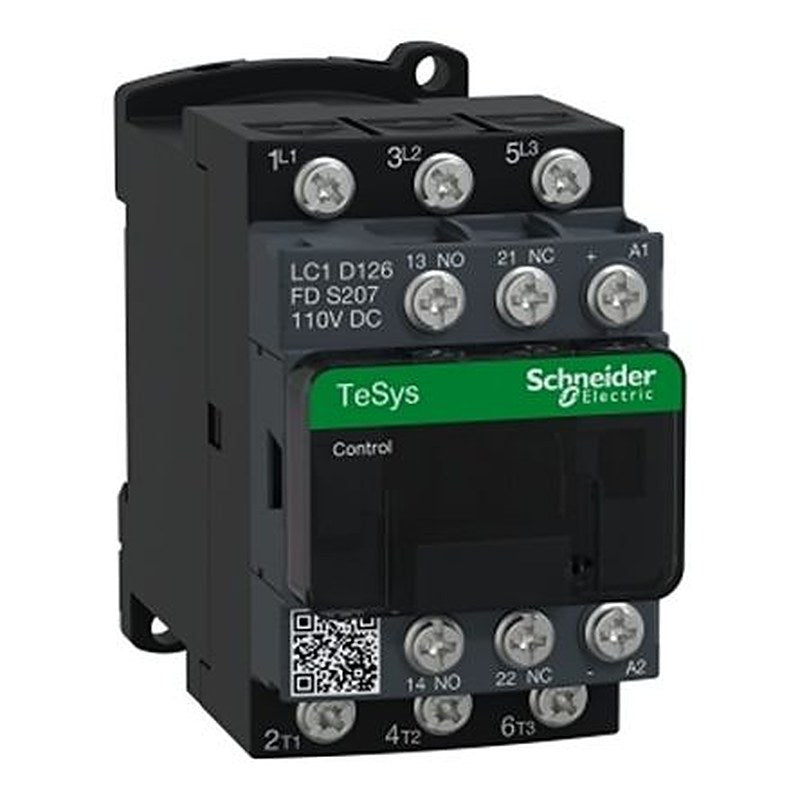 Schneider Electric LC1D Contactor, 110V dc Coil, 3-Pole, 12 A, 7.5 kW 110V dc, 3 NO, 690V ac