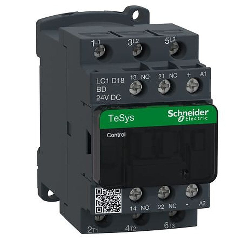 Schneider Electric LC1D Contactor, 24V dc Coil, 3-Pole, 18 A, 7.5 kW 24V dc, 3 NO, 690V ac