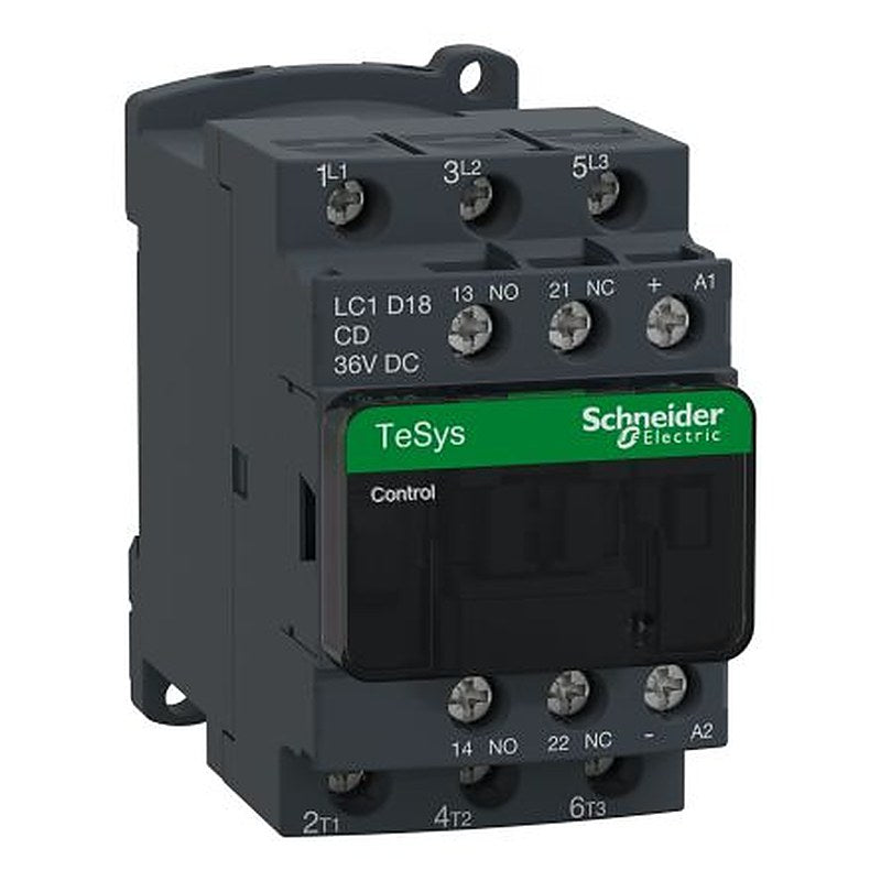 Schneider Electric LC1D Contactor, 36V dc Coil, 3-Pole, 18 A, 9 kW 36V dc, 3 NO, 440V