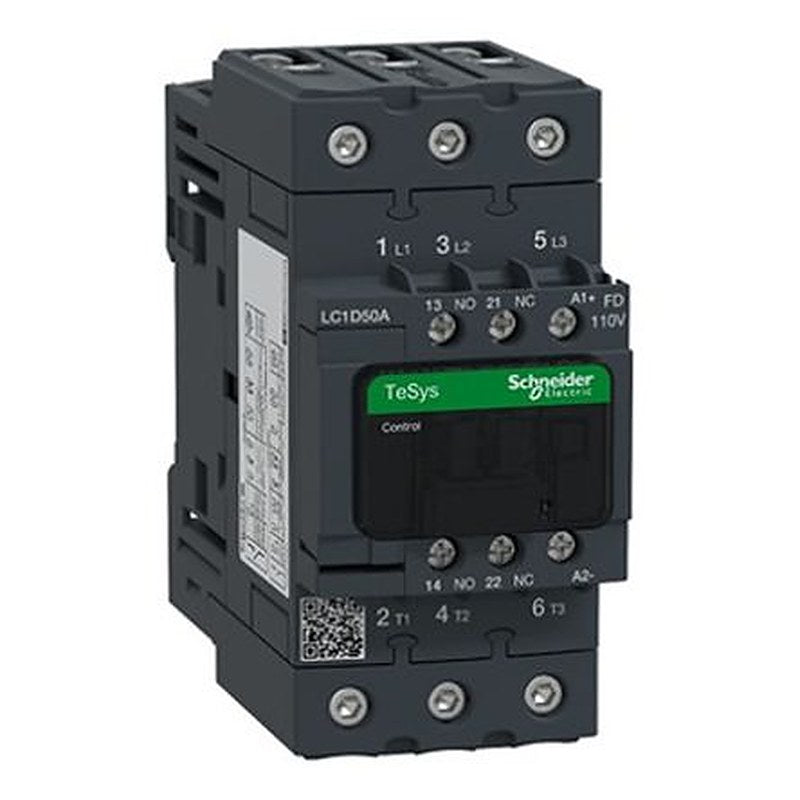 Schneider Electric LC1D Contactor, 110V ac Coil, 3-Pole, 50 A, 22 kW 110V ac, 3 NO, 690V ac