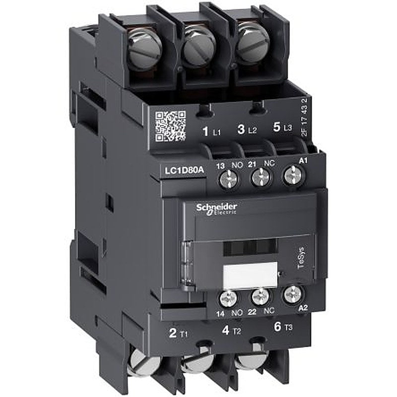 Schneider Electric LC1D Contactor, 220V Coil, 3-Pole, 80 A, 5 HP 220V, 1 NO/1 NC
