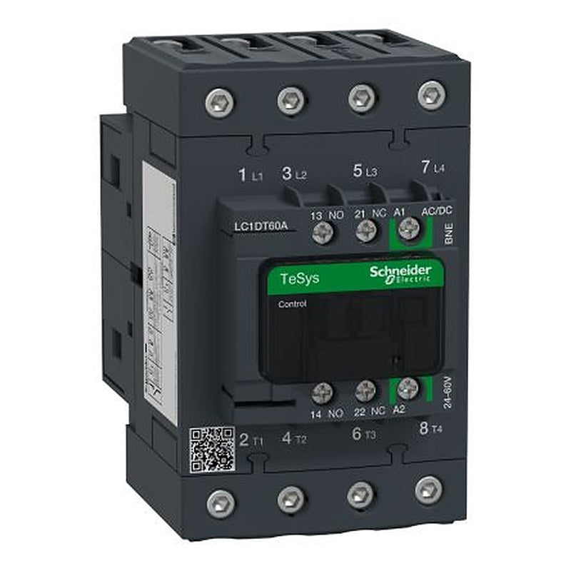 Schneider Electric TeSyS D Contactor, 24V ac/dc, 60 V ac/dc Coil, 4-Pole, 66 A 24V ac/dc, 60 V ac/dc, 1 NO/1 NC, 690V