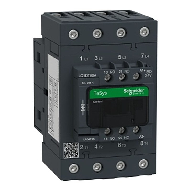 Schneider Electric LC1D Contactor, 24V Coil, 4-Pole, 80 A, 7.4 W 24V, 4 NO, 690V