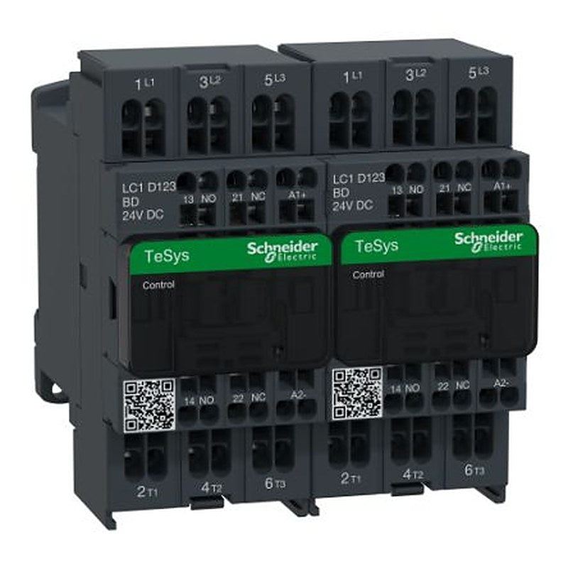 Schneider Electric TeSyS D Reversing Contactor, 24V dc Coil, 3-Pole, 12 A, 5.5 kW 24V, 1 NO/1 NC, 690V