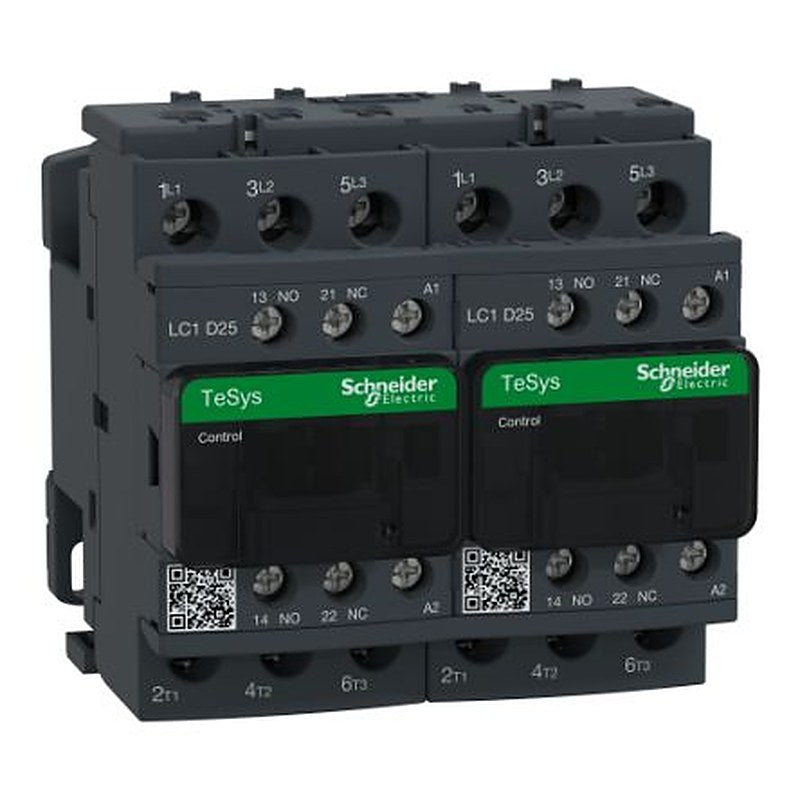 Schneider Electric TeSyS D Reversing Contactor, 24V ac Coil, 3-Pole, 40 A, 11 kW, 1 NO/1 NC, 690V