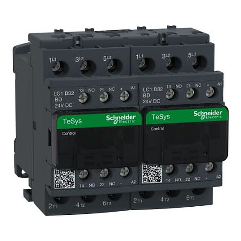 Schneider Electric TeSyS D Reversing Contactor, 24V Coil, 3-Pole, 32 A, 15 kW 24V, 1 NO/1 NC, 690V