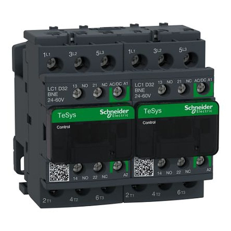 Schneider Electric TeSyS D Reversing Contactor, 24V, 60 V Coil, 3-Pole, 32 A, 2 HP 60V, 1 NO/1 NC