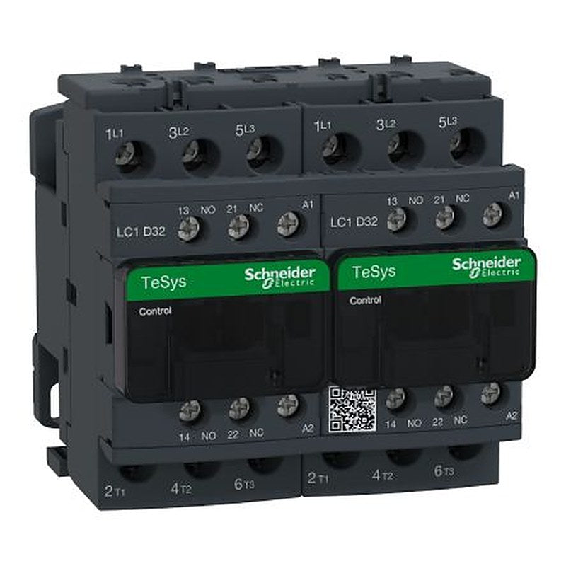 Schneider Electric TeSyS D Reversing Contactor, 120V Coil, 3-Pole, 32 A, 15 kW 120V, 1 NO/1 NC, 690V