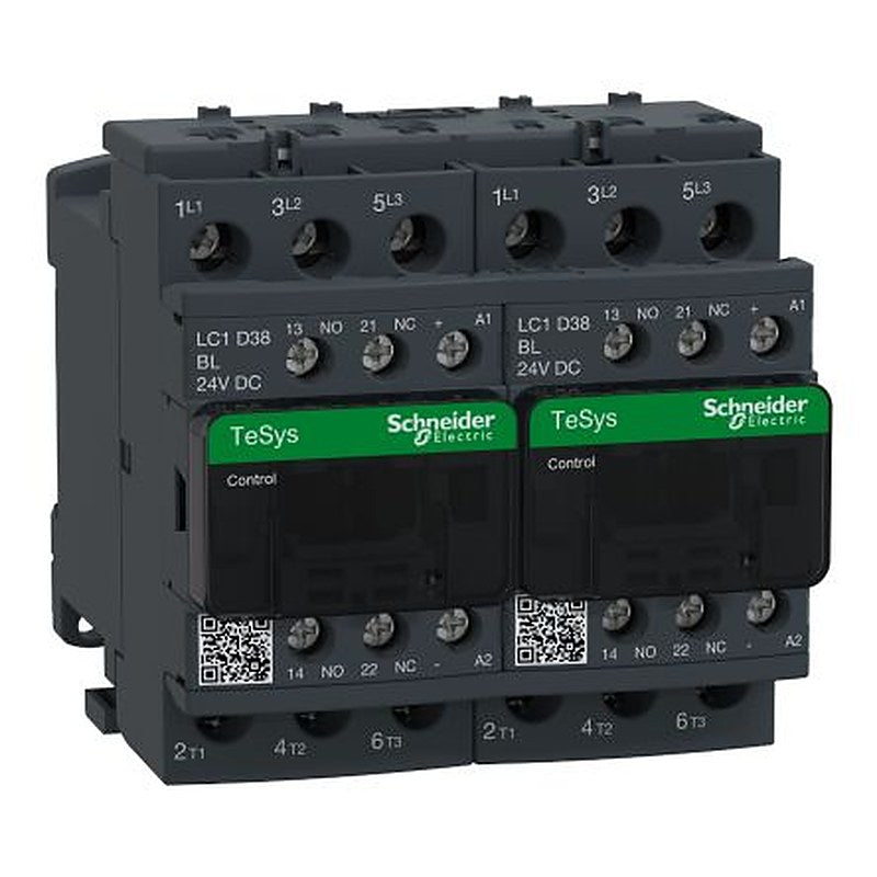 Schneider Electric TeSyS D Reversing Contactor, 24V Coil, 3-Pole, 38 A, 18.5 kW 24V, 1 NO/1 NC, 690V