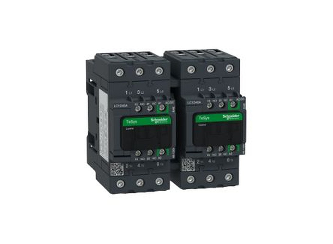 Schneider Electric TeSyS D Reversing Contactor, 130V ac/dc, 48 V ac/dc Coil, 3-Pole, 40 A, 22 kW 130V, 1 NO/1 NC, 440V