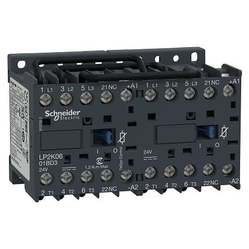 Schneider Electric LP2K Reversing Contactor, 24V Coil, 3-Pole, 6 A, 3 kW 24V, 3 NO