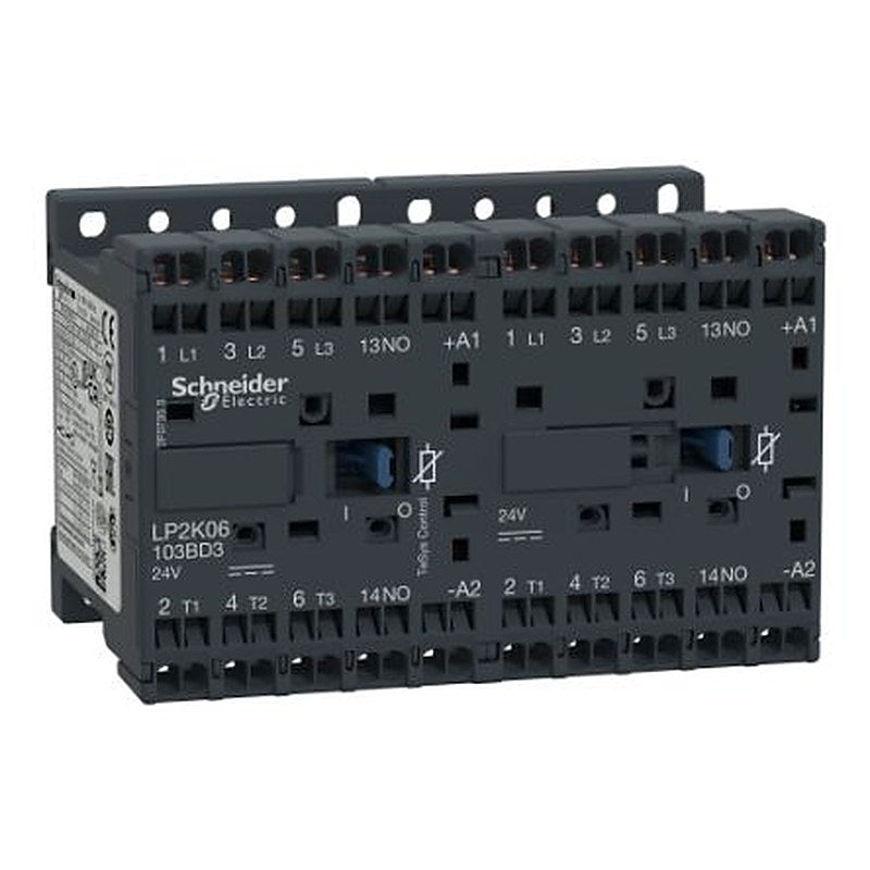 Schneider Electric TeSyS K Reversing Contactor, 24V Coil, 3-Pole, 6 A 24V, 1 NO/1 NC, 440V