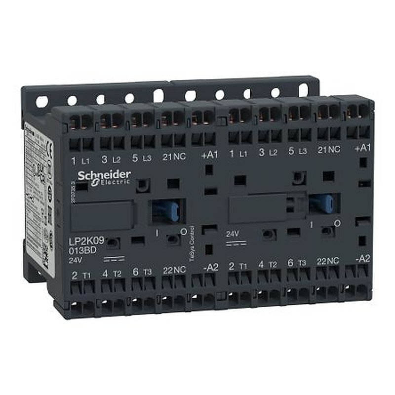 Schneider Electric TeSyS K Reversing Contactor, 24V Coil, 3-Pole, 9 A 24V, 1 NO/1 NC, 690V