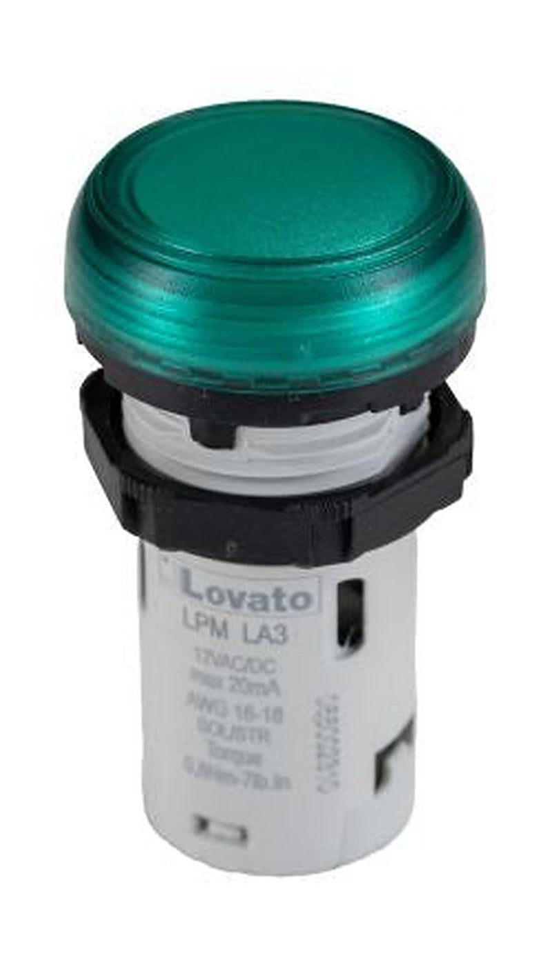 Lovato, LPML, Panel Mount Green LED Pilot Light, 22 mm Cutout, IP66, IP69K, IP67, Round, 12V