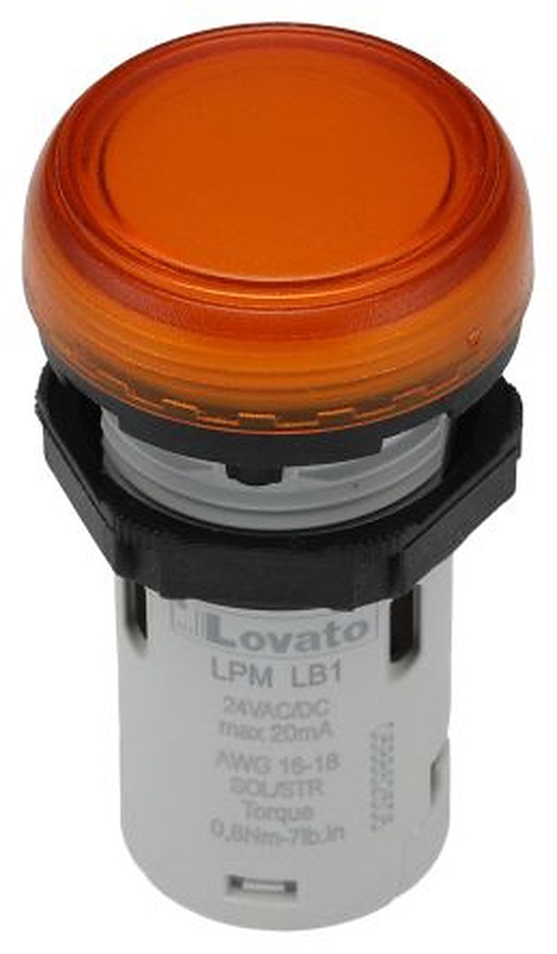 Lovato, LPML, Panel Mount Orange LED Pilot Light, 22 mm Cutout, IP66, IP69K, IP67, Round, 24V