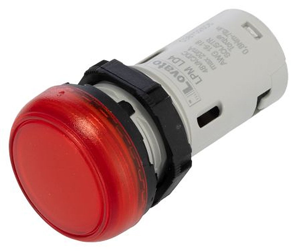 Lovato, LPML, Panel Mount Red LED Pilot Light, 22 mm Cutout, IP67, IP69K, IP66, Round, 48V
