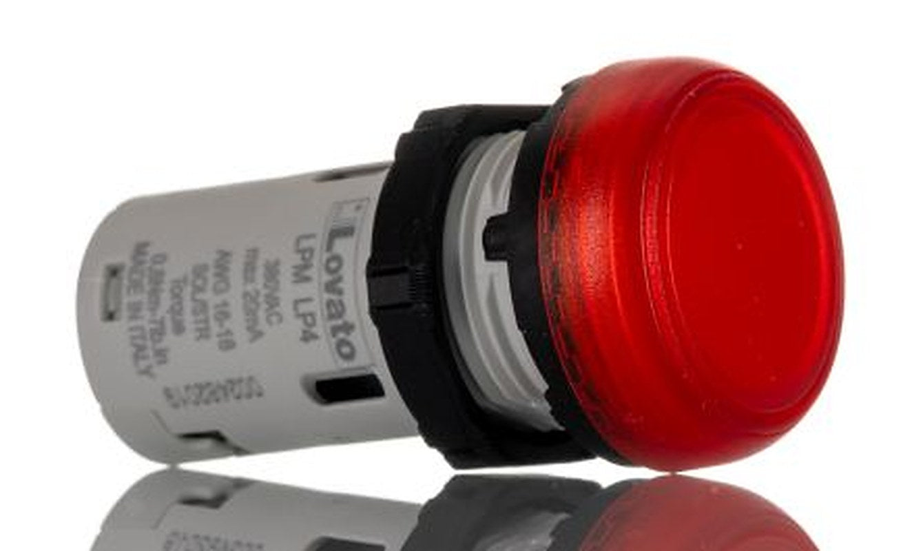 Lovato, LPML, Panel Mount Red LED Pilot Light, 22 mm Cutout, IP69K, IP66, IP67, Round, 380V, 415 V