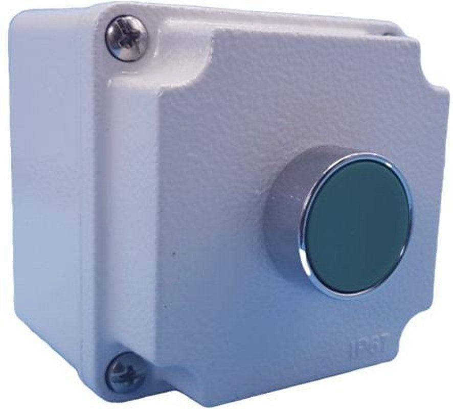 Lovato Push Button Control Station - NO, Aluminium, 1 Cutouts, Green, IP67, IP66