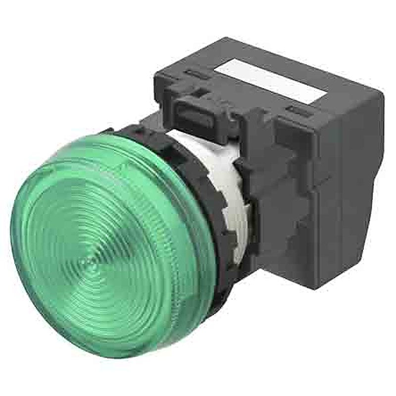 Omron M22N Series Green Miniature Panel Mount Indicator Pilot Light, 24V, Crimp Termination, IP66, 22 mm