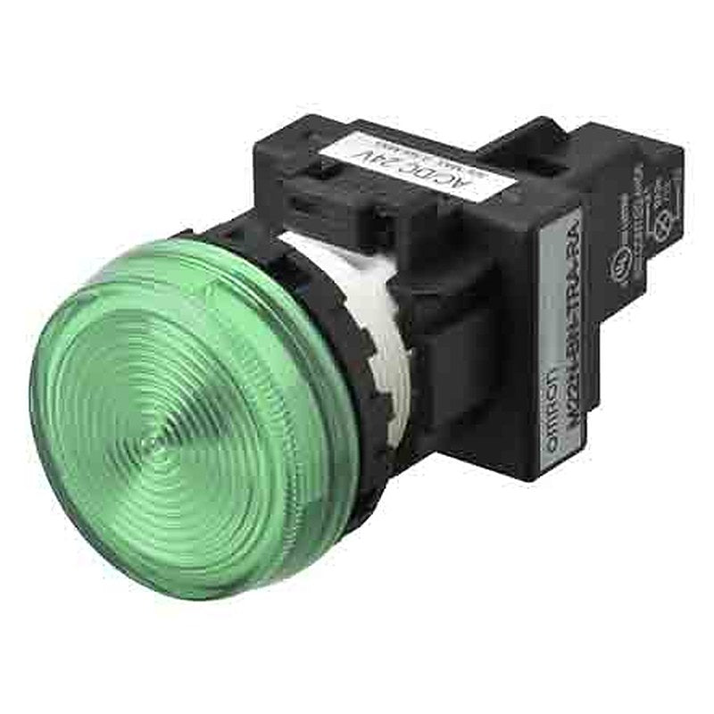 Omron M22N Series Green Miniature Panel Mount Indicator Pilot Light, 240V, Crimp Termination, IP66, 22 mm