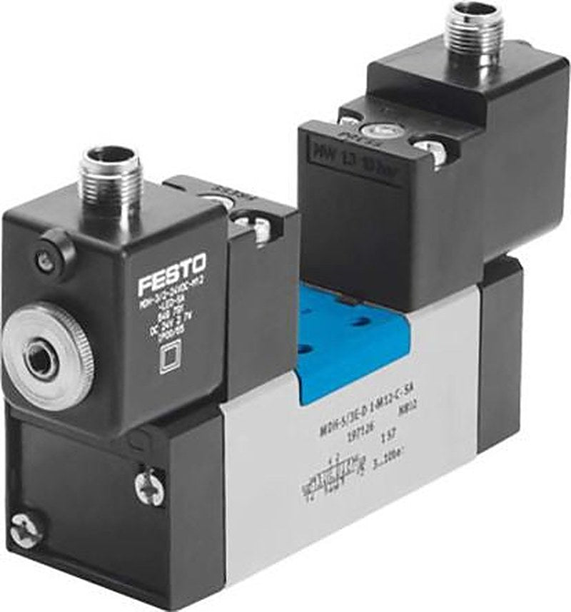 Festo Pneumatic Solenoid/Pilot-Operated Control Valve - 5/3 Closed Electric M12 x 1 MDH Series 24V