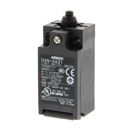 Omron D4n Series Top Plunger Safety Limit Switch, 1 NO/1 NC, IP67, Plastic Housing, 240V, 10A