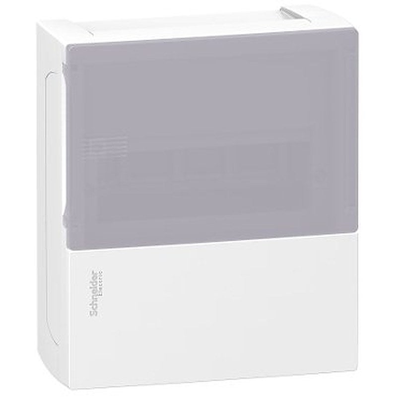 Enclosure, Resi9 MP, surface mounting, 1 row of 8 modules, IP40, translucid door, 1 earth + 1 neutral terminal blocks (Enclosure Resi9 MP) is a Schneider Electric product. Designed for reliable performance and long service life. Available across Iraq — contact us for pricing and delivery options.